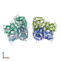 PDB entry 2o1x coloured by chain, front view.
