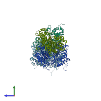 PDB entry 2o1x coloured by chain, side view.