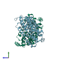 PDB entry 2o1z coloured by chain, side view.