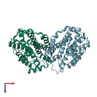 PDB entry 2o1z coloured by chain, top view.