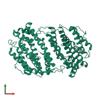 Ribonucleoside-diphosphate reductase small chain, putative in PDB entry 2o1z, assembly 1, front view.