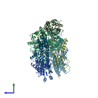 PDB entry 2o20 coloured by chain, side view.