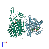 PDB entry 2o23 coloured by chain, top view.