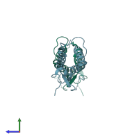 PDB entry 2o27 coloured by chain, side view.