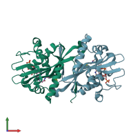 PDB entry 2o28 coloured by chain, front view.