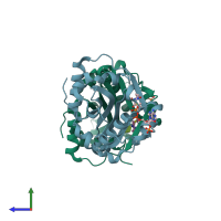 PDB entry 2o28 coloured by chain, side view.