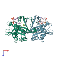 PDB entry 2o28 coloured by chain, top view.