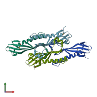 PDB entry 2o2a coloured by chain, front view.