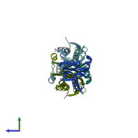PDB entry 2o2a coloured by chain, side view.
