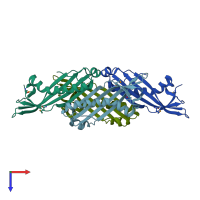 PDB entry 2o2a coloured by chain, top view.