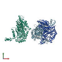 PDB 2o2d coloured by chain and viewed from the front.