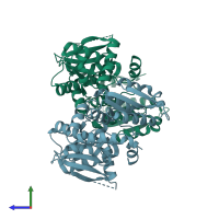 PDB entry 2o2e coloured by chain, side view.