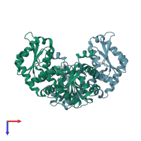 PDB entry 2o2e coloured by chain, top view.