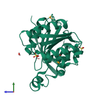 PDB entry 2o2g coloured by chain, side view.