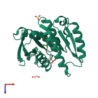 PDB entry 2o2g coloured by chain, top view.