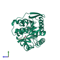 PDB entry 2o2h coloured by chain, side view.