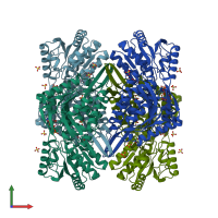 PDB entry 2o2r coloured by chain, front view.