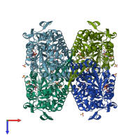 PDB entry 2o2r coloured by chain, top view.
