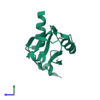 Monomeric assembly 1 of PDB entry 2o2t coloured by chemically distinct molecules, side view.