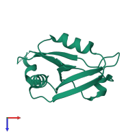 Monomeric assembly 1 of PDB entry 2o2t coloured by chemically distinct molecules, top view.