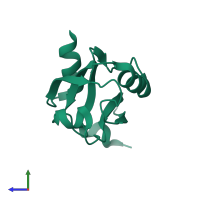 Monomeric assembly 2 of PDB entry 2o2t coloured by chemically distinct molecules, side view.