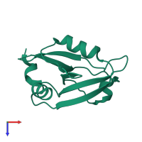 Monomeric assembly 2 of PDB entry 2o2t coloured by chemically distinct molecules, top view.
