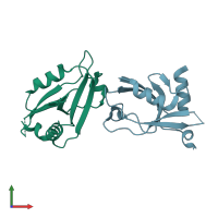 PDB entry 2o2t coloured by chain, front view.