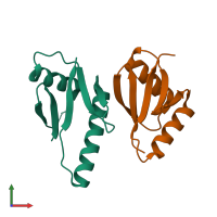 PDB entry 2o2v coloured by chain, front view.