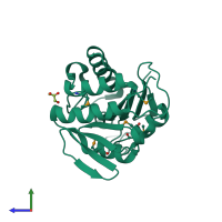 PDB entry 2o2x coloured by chain, side view.