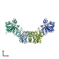 PDB entry 2o2z coloured by chain, front view.