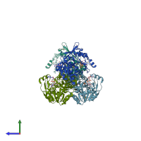 PDB entry 2o2z coloured by chain, side view.
