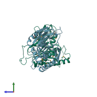 PDB entry 2o34 coloured by chain, side view.