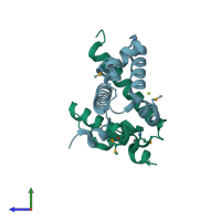 PDB entry 2o35 coloured by chain, side view.