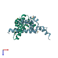 PDB entry 2o35 coloured by chain, top view.