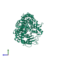 PDB entry 2o36 coloured by chain, side view.