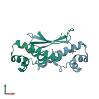 PDB entry 2o38 coloured by chain, front view.