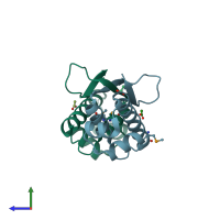 PDB entry 2o38 coloured by chain, side view.