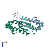 PDB entry 2o38 coloured by chain, top view.