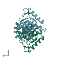 PDB entry 2o3a coloured by chain, side view.