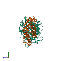 PDB entry 2o3b coloured by chain, side view.