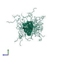 PDB entry 2o3d coloured by chain, ensemble of 20 models, side view.