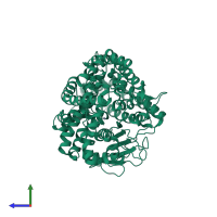 PDB entry 2o3e coloured by chain, side view.