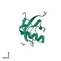 PDB entry 2o3g coloured by chain, side view.