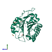 PDB entry 2o3h coloured by chain, side view.