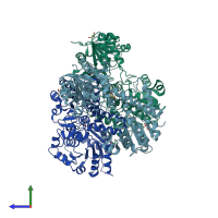 PDB entry 2o3j coloured by chain, side view.