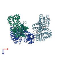 PDB entry 2o3j coloured by chain, top view.