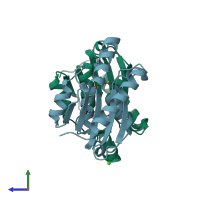 PDB entry 2o3k coloured by chain, side view.