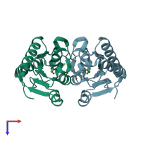 PDB entry 2o3k coloured by chain, top view.