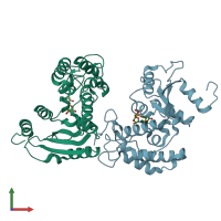 PDB entry 2o3r coloured by chain, front view.