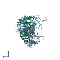 PDB entry 2o3r coloured by chain, side view.